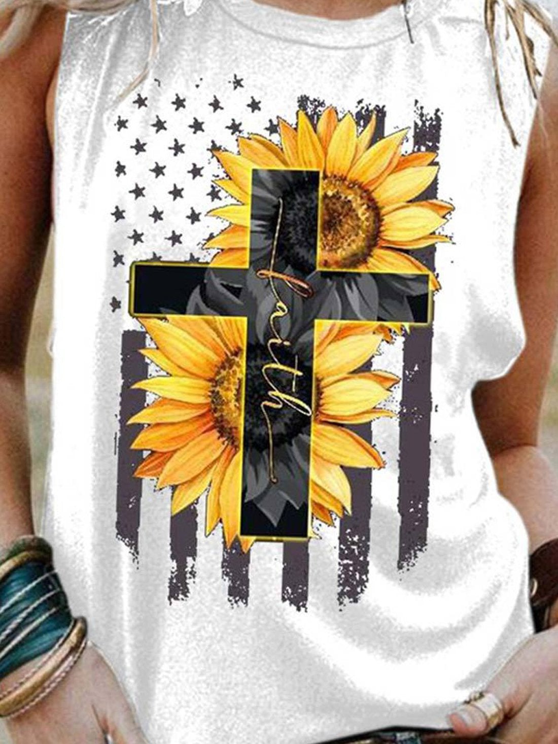 Graphic Print Round Neck Tank Top - Tanks & Camisoles - INS | Online Fashion Free Shipping Clothing, Dresses, Tops, Shoes - 24/05/2021 - Color_Black - Color_White