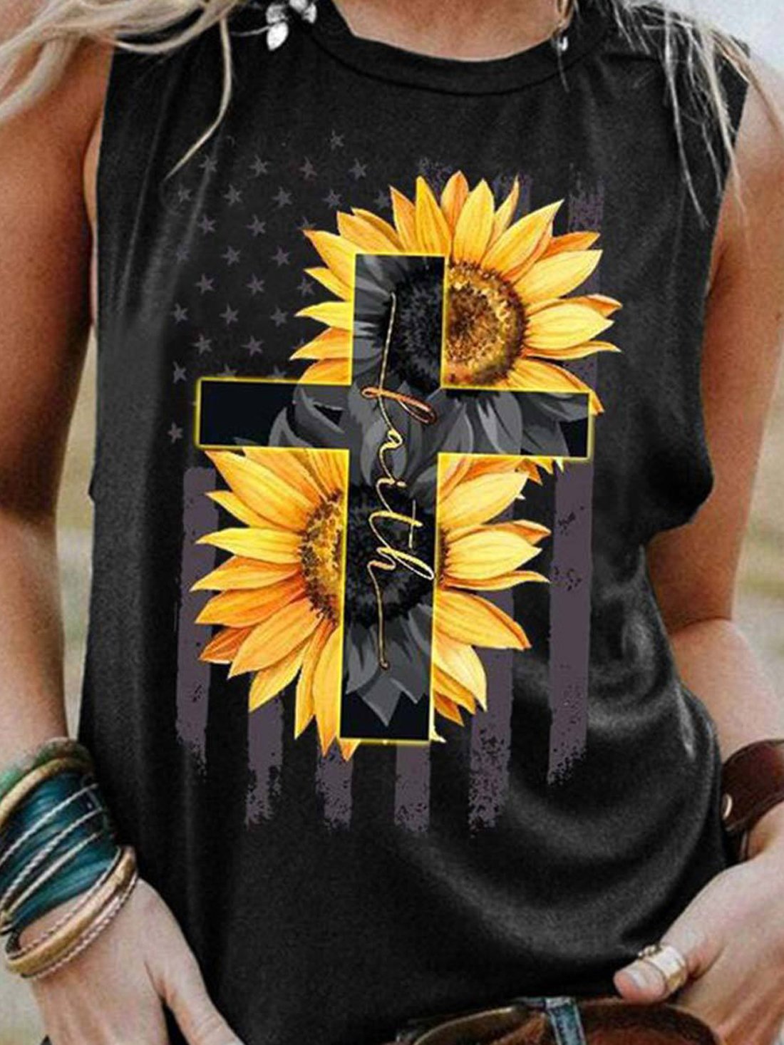 Graphic Print Round Neck Tank Top - Tanks & Camisoles - INS | Online Fashion Free Shipping Clothing, Dresses, Tops, Shoes - 24/05/2021 - Color_Black - Color_White