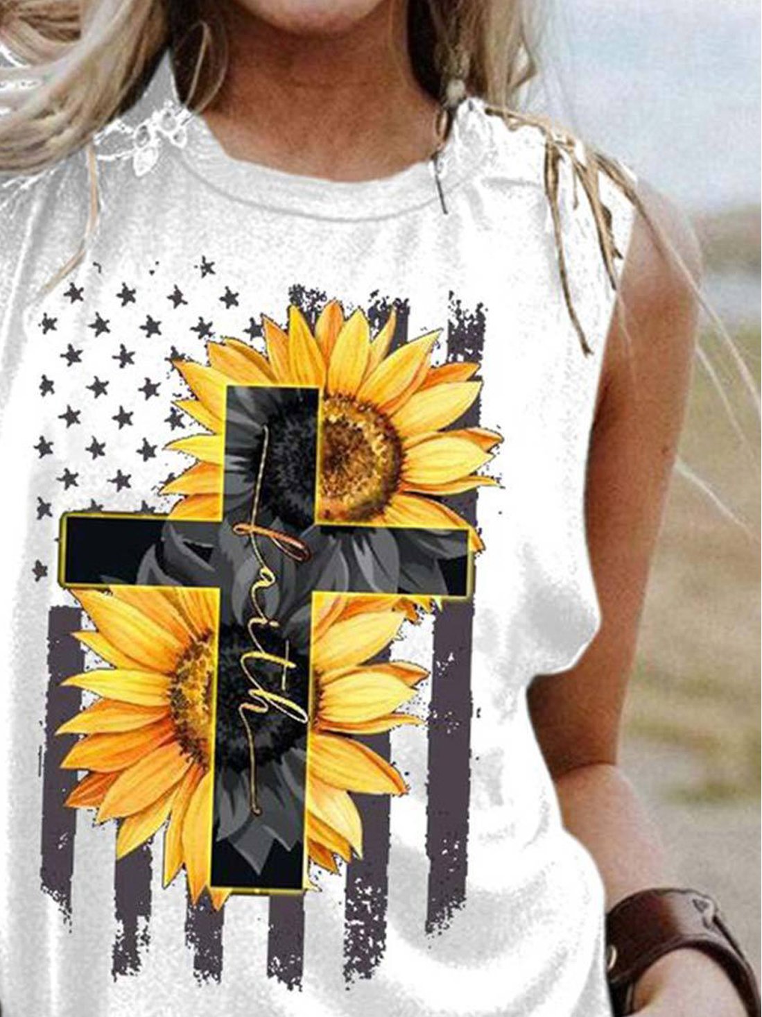 Graphic Print Round Neck Tank Top - Tanks & Camisoles - INS | Online Fashion Free Shipping Clothing, Dresses, Tops, Shoes - 24/05/2021 - Color_Black - Color_White