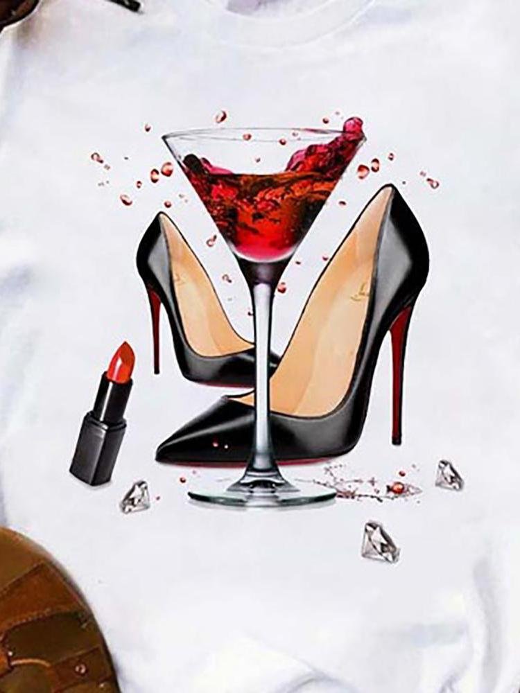 Graphic Print Short Sleeve Casual T-Shirt - T-Shirts - INS | Online Fashion Free Shipping Clothing, Dresses, Tops, Shoes - 27/04/2021 - Color_White - Season_Summer