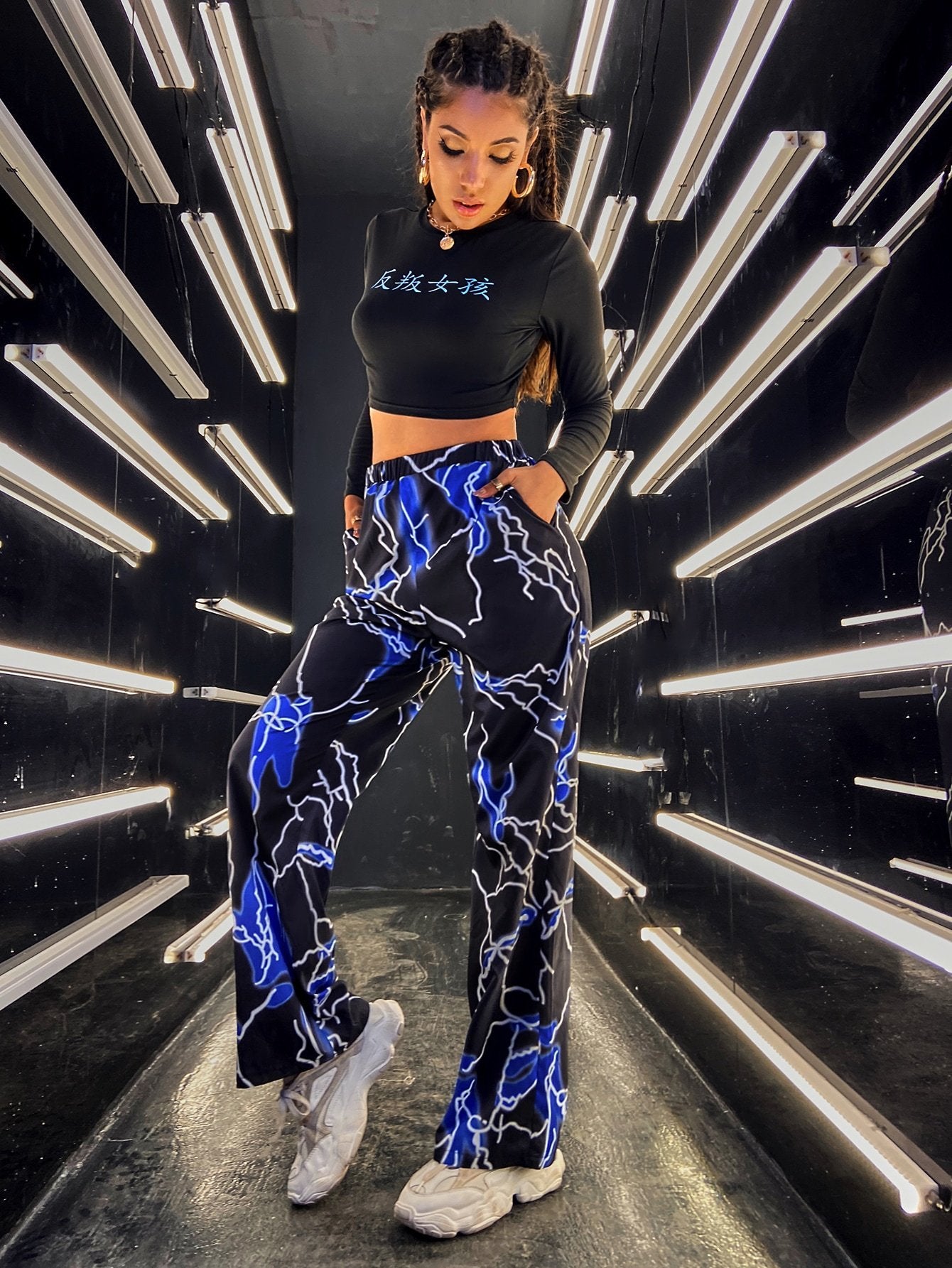 Graphic Print Sports Running Yoga Wide-leg Pants - Pants - INS | Online Fashion Free Shipping Clothing, Dresses, Tops, Shoes - 10/05/2021 - Category_Pants - Color_Blue