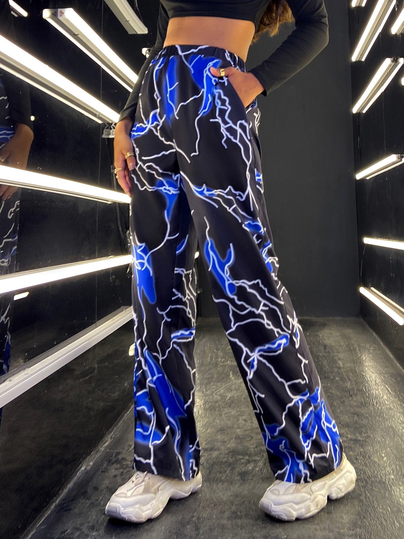 Graphic Print Sports Running Yoga Wide-leg Pants - Pants - INS | Online Fashion Free Shipping Clothing, Dresses, Tops, Shoes - 10/05/2021 - Category_Pants - Color_Blue