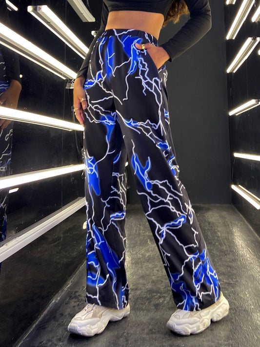 Graphic Print Sports Running Yoga Wide-leg Pants - Pants - INS | Online Fashion Free Shipping Clothing, Dresses, Tops, Shoes - 10/05/2021 - Category_Pants - Color_Blue