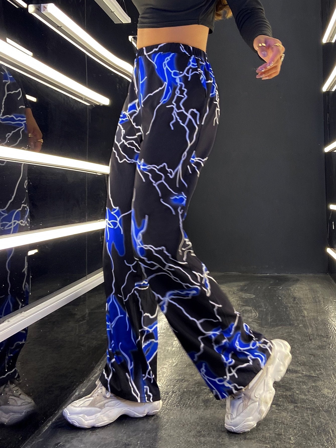 Graphic Print Sports Running Yoga Wide-leg Pants - Pants - INS | Online Fashion Free Shipping Clothing, Dresses, Tops, Shoes - 10/05/2021 - Category_Pants - Color_Blue