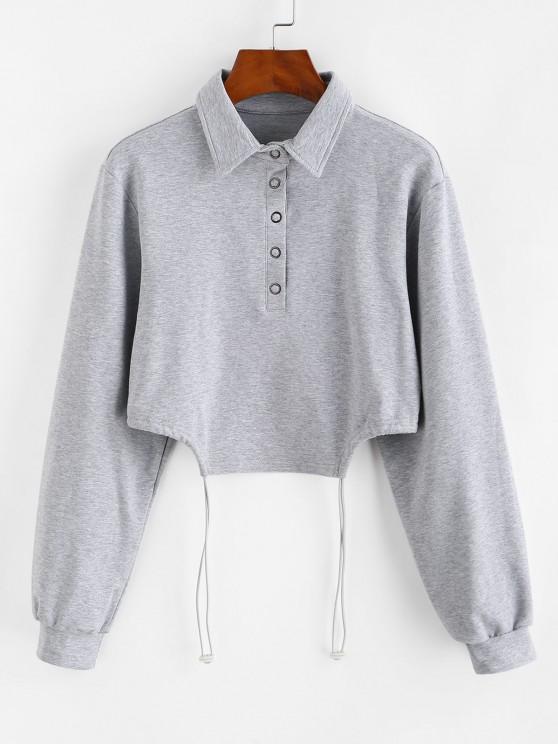 Half Button Toggle Drawstring Hem Cropped Sweatshirt - INS | Online Fashion Free Shipping Clothing, Dresses, Tops, Shoes