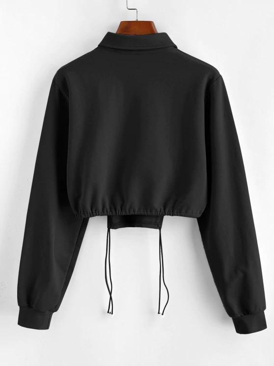 Half Button Toggle Drawstring Hem Cropped Sweatshirt - INS | Online Fashion Free Shipping Clothing, Dresses, Tops, Shoes
