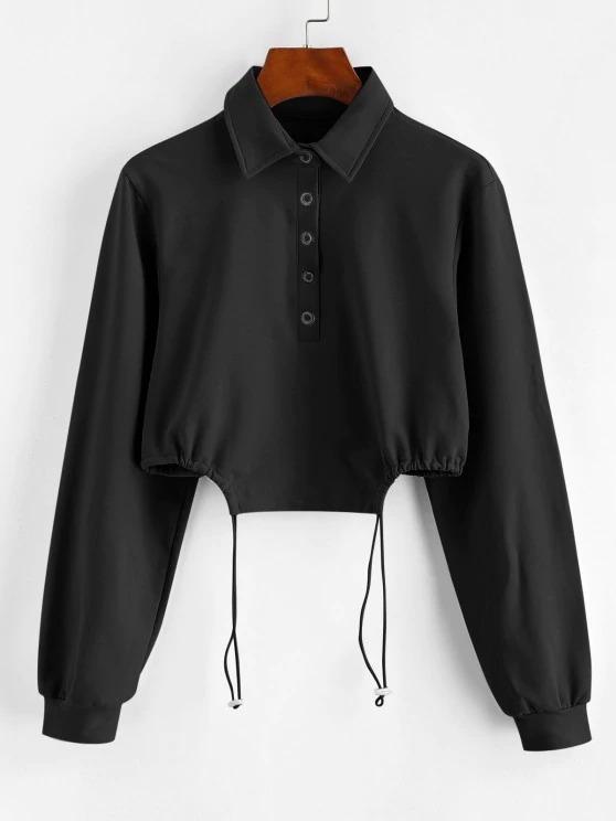 Half Button Toggle Drawstring Hem Cropped Sweatshirt - INS | Online Fashion Free Shipping Clothing, Dresses, Tops, Shoes