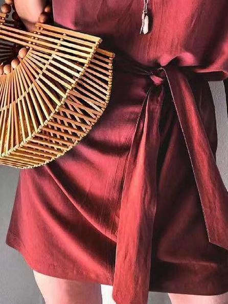 Half-Sleeve Tie Casual Solid Dress - Mini Dresses - INS | Online Fashion Free Shipping Clothing, Dresses, Tops, Shoes - 20-30 - 21/06/2021 - Category_Mini Dresses