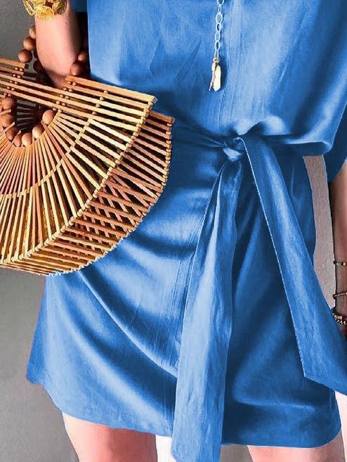 Half-Sleeve Tie Casual Solid Dress - Mini Dresses - INS | Online Fashion Free Shipping Clothing, Dresses, Tops, Shoes - 20-30 - 21/06/2021 - Category_Mini Dresses