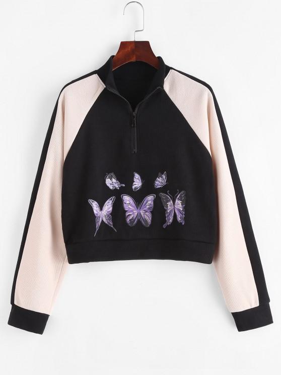 Half Zip Butterfly Colorblock Sweatshirt - INS | Online Fashion Free Shipping Clothing, Dresses, Tops, Shoes