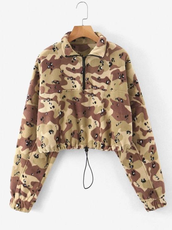 Half Zip Camo Fleece Cropped Sweatshirt - INS | Online Fashion Free Shipping Clothing, Dresses, Tops, Shoes