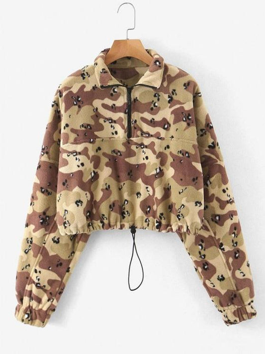 Half Zip Camo Fleece Cropped Sweatshirt - INS | Online Fashion Free Shipping Clothing, Dresses, Tops, Shoes