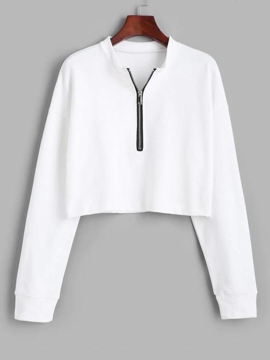 Half Zip Cropped Pullover Sweatshirt - INS | Online Fashion Free Shipping Clothing, Dresses, Tops, Shoes