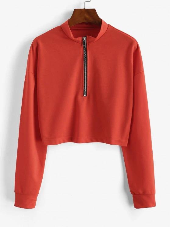 Half Zip Cropped Pullover Sweatshirt - INS | Online Fashion Free Shipping Clothing, Dresses, Tops, Shoes