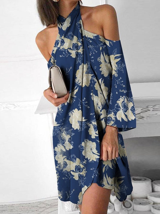 Halter A-Line Casual Long Sleeve Dresses - Mini Dresses - INS | Online Fashion Free Shipping Clothing, Dresses, Tops, Shoes - 21/07/2021 - 30-40 - color-blue