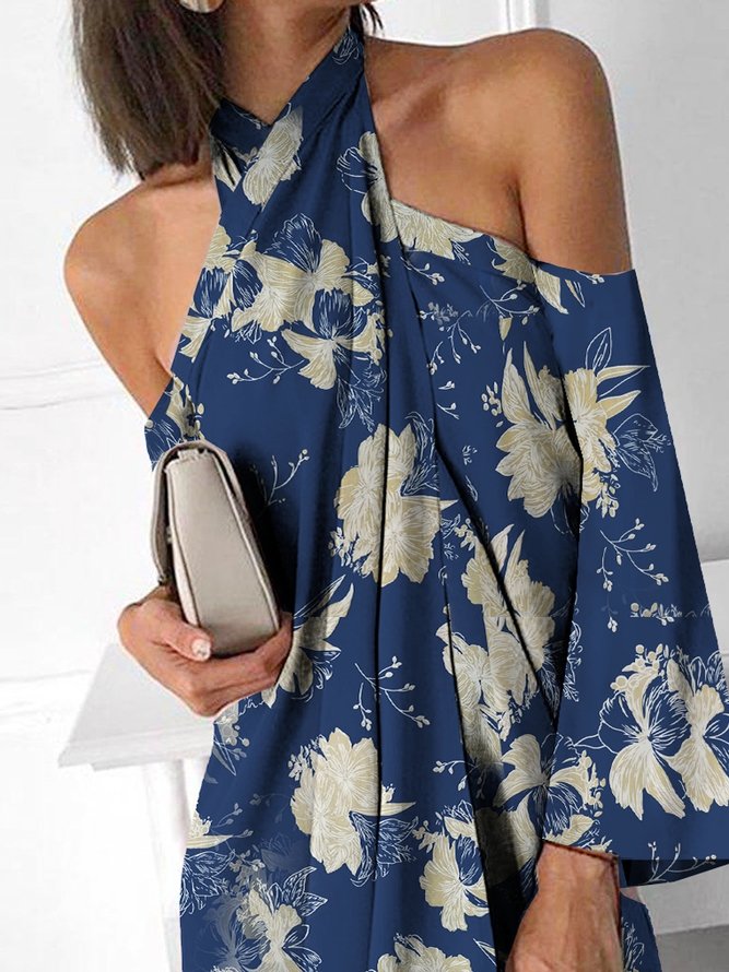 Halter A-Line Casual Long Sleeve Dresses - Mini Dresses - INS | Online Fashion Free Shipping Clothing, Dresses, Tops, Shoes - 21/07/2021 - 30-40 - color-blue