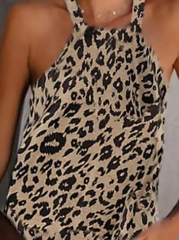 Halter Neck Pullover Round Neck Leopard Print Vest - Maxi Dresses - INS | Online Fashion Free Shipping Clothing, Dresses, Tops, Shoes - 17/07/2021 - 20-30 - color-brown