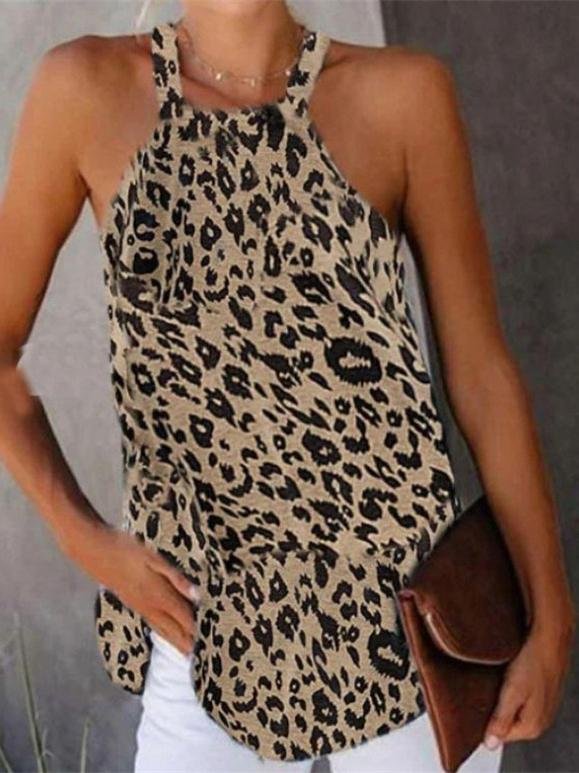 Halter Neck Pullover Round Neck Leopard Print Vest - Maxi Dresses - INS | Online Fashion Free Shipping Clothing, Dresses, Tops, Shoes - 17/07/2021 - 20-30 - color-brown