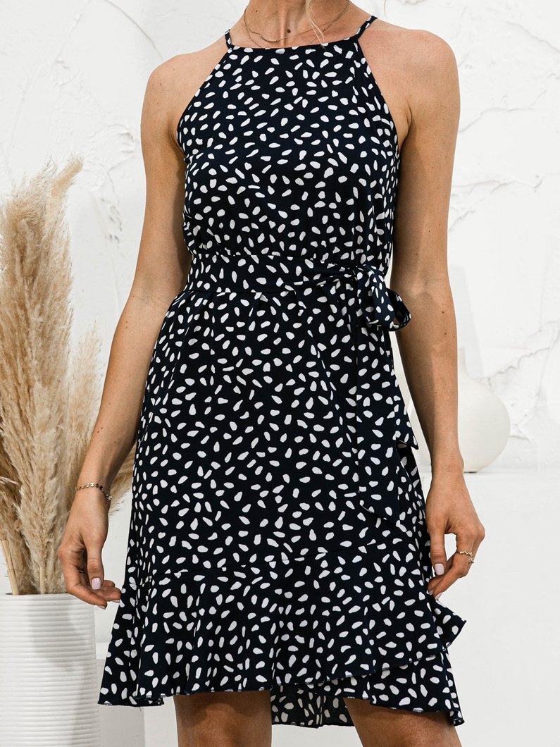 Halter Neck Ruffle Print Sleeveless Dress - Mini Dresses - INS | Online Fashion Free Shipping Clothing, Dresses, Tops, Shoes - 03/07/2021 - 20-30 - Category_Mini Dresses