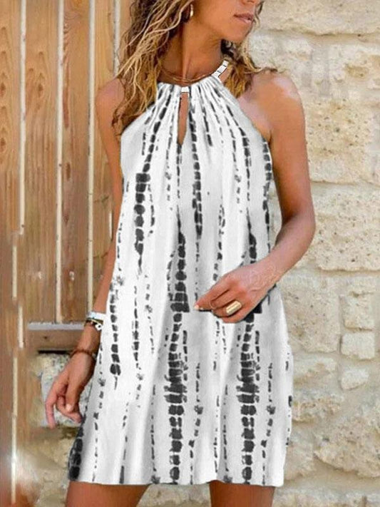 Halter Print Sleeveless Vest Dress - Mini Dresses - INS | Online Fashion Free Shipping Clothing, Dresses, Tops, Shoes - 10-20 - 28/06/2021 - color-blue