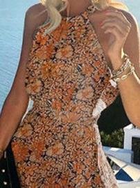 Halter Sleeveless Printed Pleated Dress - Maxi Dresses - INS | Online Fashion Free Shipping Clothing, Dresses, Tops, Shoes - 23/06/2021 - 30-40 - color-blue