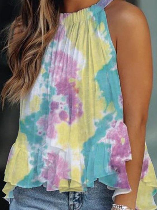 Halter Sleeveless Tie-Dye Printing Tank Tops - Tank Tops - INS | Online Fashion Free Shipping Clothing, Dresses, Tops, Shoes - 05/07/2021 - 20-30 - Category_Tank Tops