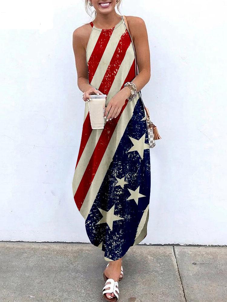 Halter Sling Irregular Slit Printed Dress - Maxi Dresses - INS | Online Fashion Free Shipping Clothing, Dresses, Tops, Shoes - 31/05/2021 - Category_Maxi Dresses - Color_Blue