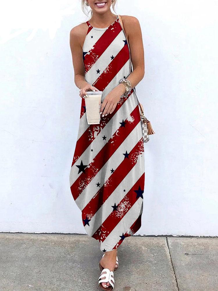 Halter Sling Irregular Slit Printed Dress - Maxi Dresses - INS | Online Fashion Free Shipping Clothing, Dresses, Tops, Shoes - 31/05/2021 - Category_Maxi Dresses - Color_Blue