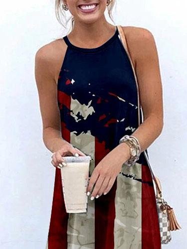 Halter Sling Irregular Slit Printed Dress - Maxi Dresses - INS | Online Fashion Free Shipping Clothing, Dresses, Tops, Shoes - 31/05/2021 - Category_Maxi Dresses - Color_Blue