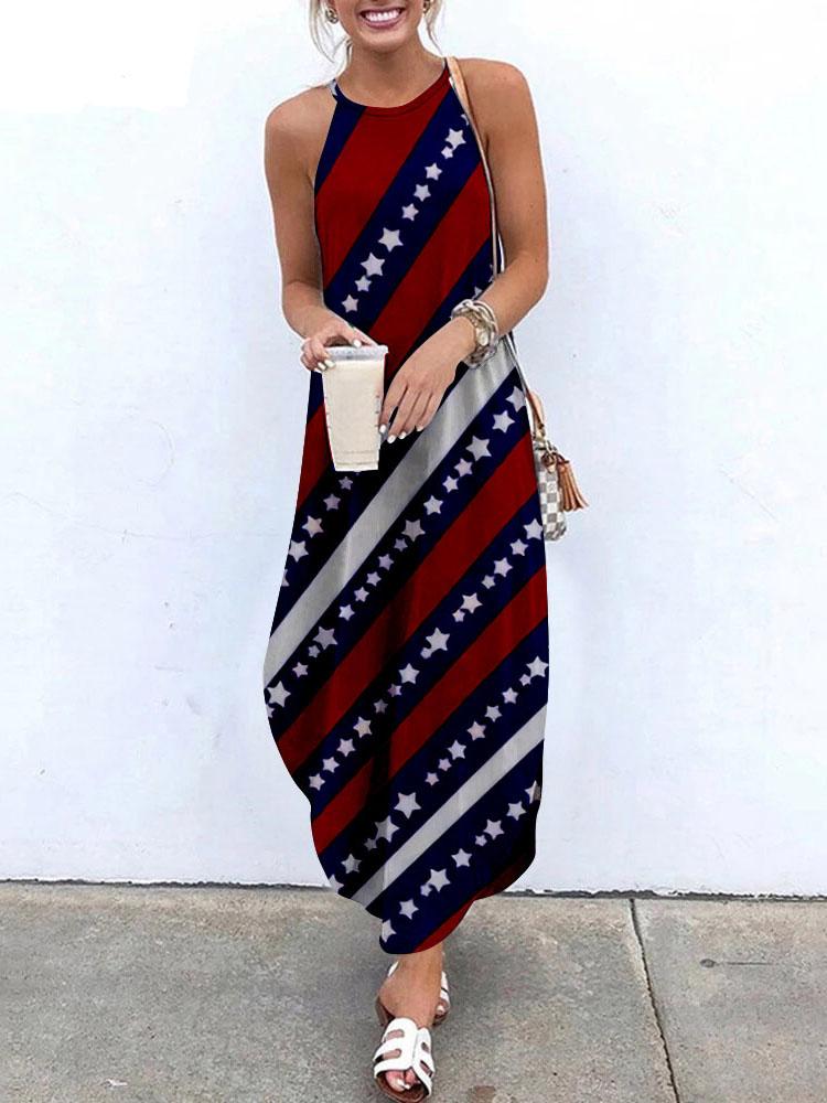 Halter Sling Irregular Slit Printed Dress - Maxi Dresses - INS | Online Fashion Free Shipping Clothing, Dresses, Tops, Shoes - 31/05/2021 - Category_Maxi Dresses - Color_Blue