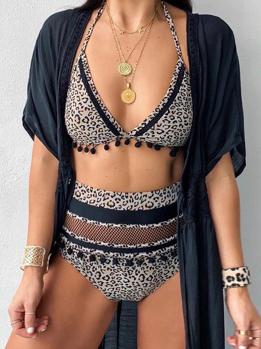 Halter Spaghetti Strap Cheetah Print Bikini - Bikinis - INS | Online Fashion Free Shipping Clothing, Dresses, Tops, Shoes - 26/04/2021 - BIK210427045 - Bikinis