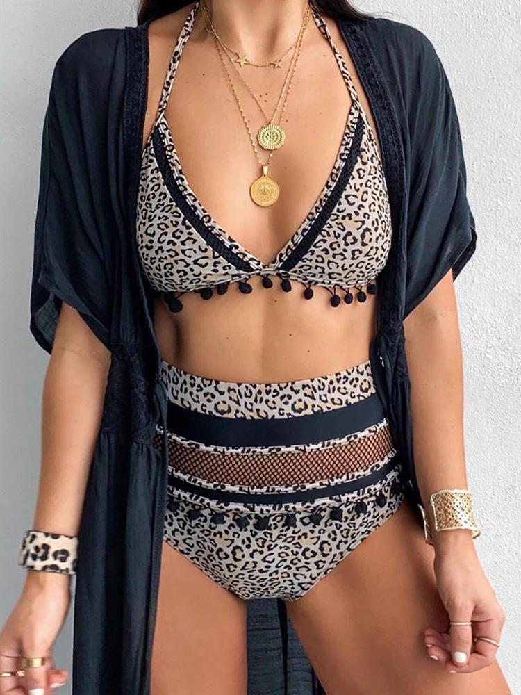 Halter Spaghetti Strap Cheetah Print Bikini - Bikinis - INS | Online Fashion Free Shipping Clothing, Dresses, Tops, Shoes - 26/04/2021 - BIK210427045 - Bikinis