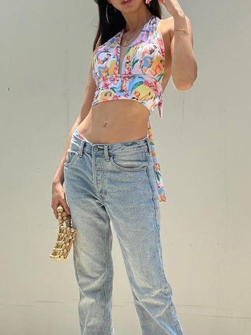 Halterneck Character Print Tie Rope Vest - Tank Tops - INS | Online Fashion Free Shipping Clothing, Dresses, Tops, Shoes - 05/07/2021 - 10-20 - color-multi