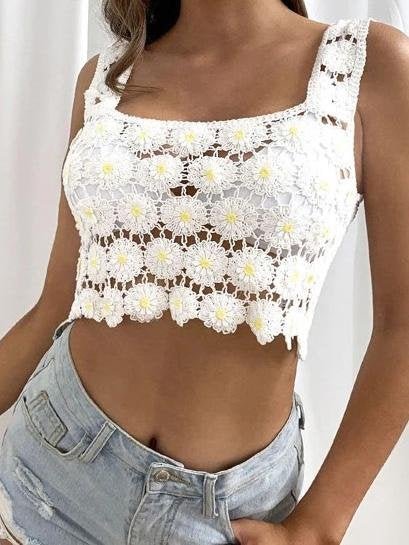 Hand Hook Chrysanthemum Cute Tank Tops - Tank Tops - INS | Online Fashion Free Shipping Clothing, Dresses, Tops, Shoes - 19/07/2021 - 20-30 - Category_Tank Tops