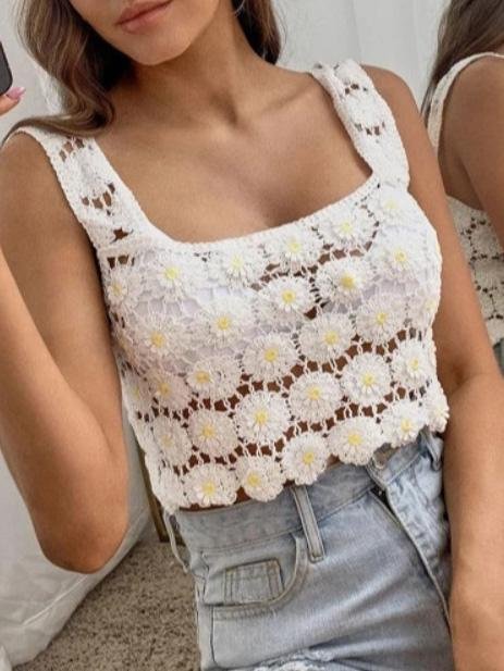 Hand Hook Chrysanthemum Cute Tank Tops - Tank Tops - INS | Online Fashion Free Shipping Clothing, Dresses, Tops, Shoes - 19/07/2021 - 20-30 - Category_Tank Tops