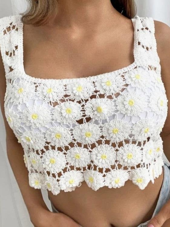 Hand Hook Chrysanthemum Cute Tank Tops - Tank Tops - INS | Online Fashion Free Shipping Clothing, Dresses, Tops, Shoes - 19/07/2021 - 20-30 - Category_Tank Tops