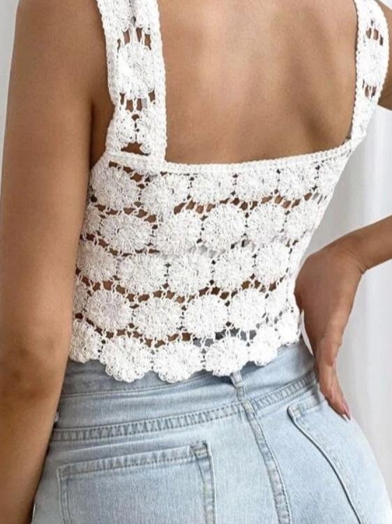 Hand Hook Chrysanthemum Cute Tank Tops - Tank Tops - INS | Online Fashion Free Shipping Clothing, Dresses, Tops, Shoes - 19/07/2021 - 20-30 - Category_Tank Tops