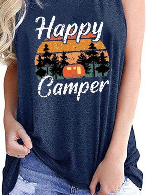 Happy Camper Print Crew Neck Tanks Tops - Tanks - INS | Online Fashion Free Shipping Clothing, Dresses, Tops, Shoes - 01/06/2021 - Category_Tanks - Color_Black