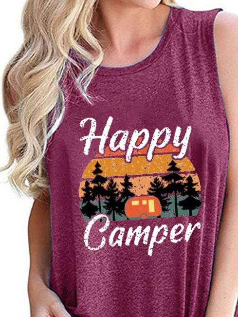 Happy Camper Print Crew Neck Tanks Tops - Tanks - INS | Online Fashion Free Shipping Clothing, Dresses, Tops, Shoes - 01/06/2021 - Category_Tanks - Color_Black