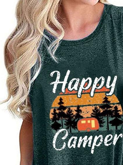 Happy Camper Print Crew Neck Tanks Tops - Tanks - INS | Online Fashion Free Shipping Clothing, Dresses, Tops, Shoes - 01/06/2021 - Category_Tanks - Color_Black
