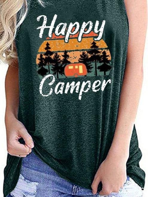 Happy Camper Print Crew Neck Tanks Tops - Tanks - INS | Online Fashion Free Shipping Clothing, Dresses, Tops, Shoes - 01/06/2021 - Category_Tanks - Color_Black