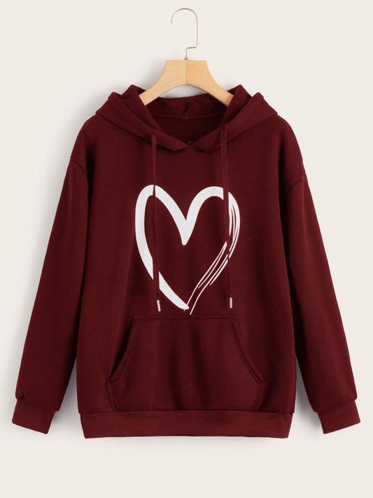 Heart Print Kangaroo Pocket Drawstring Hoodie - INS | Online Fashion Free Shipping Clothing, Dresses, Tops, Shoes