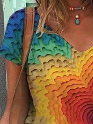 Heart Printed V-neck Short-sleeved T-shirt - T-shirts - INS | Online Fashion Free Shipping Clothing, Dresses, Tops, Shoes - 10/06/2021 - Color_Blue - Size_2XL