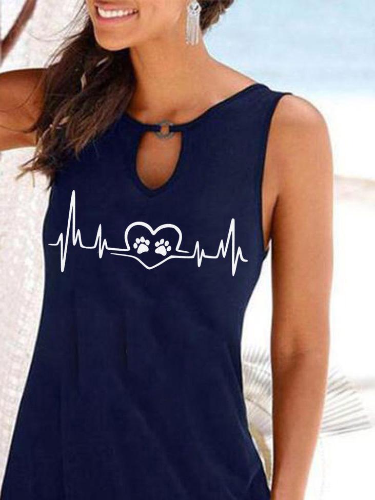 Heartbeat Print Round Neck Sleeveless Dress - Mini Dresses - INS | Online Fashion Free Shipping Clothing, Dresses, Tops, Shoes - 05/07/2021 - 10-20 - Category_Mini Dresses