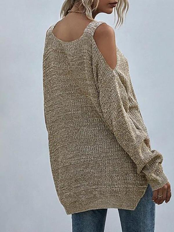 Heathered Cold Shoulder Oversize Sweater - Sweaters - INS | Online Fashion Free Shipping Clothing, Dresses, Tops, Shoes - 02/08/2021 - Autumn - Casual