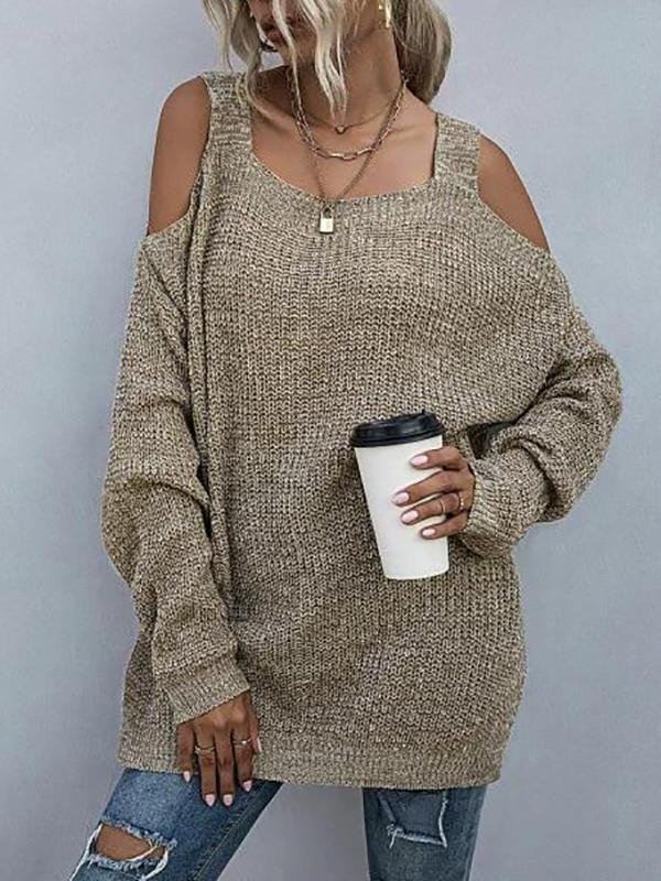 Heathered Cold Shoulder Oversize Sweater - Sweaters - INS | Online Fashion Free Shipping Clothing, Dresses, Tops, Shoes - 02/08/2021 - Autumn - Casual