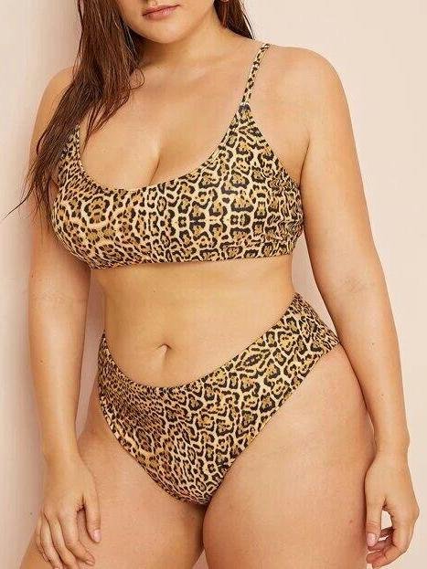 High-cut Two-piece Leopard Print Bikini Swimsuit - Plus Swimsuits - INS | Online Fashion Free Shipping Clothing, Dresses, Tops, Shoes - 22/04/2021 - Color_Leopard - Plus Swimsuits