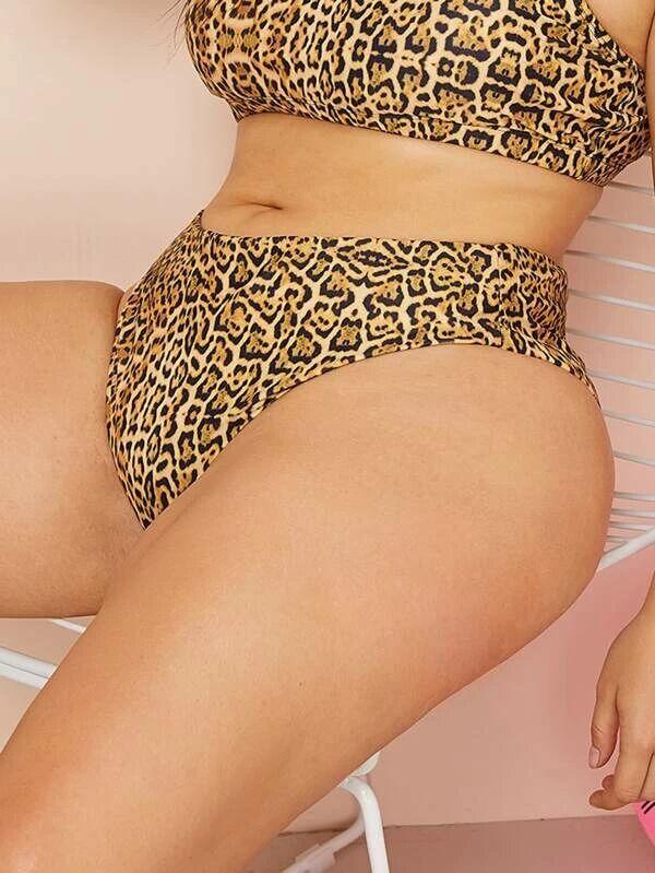High-cut Two-piece Leopard Print Bikini Swimsuit - Plus Swimsuits - INS | Online Fashion Free Shipping Clothing, Dresses, Tops, Shoes - 22/04/2021 - Color_Leopard - Plus Swimsuits