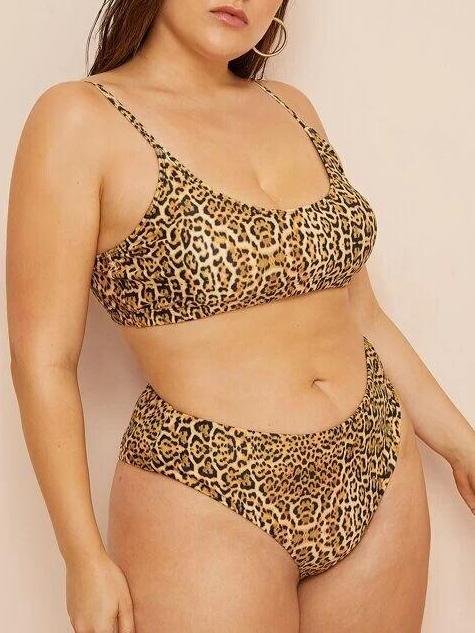 High-cut Two-piece Leopard Print Bikini Swimsuit - Plus Swimsuits - INS | Online Fashion Free Shipping Clothing, Dresses, Tops, Shoes - 22/04/2021 - Color_Leopard - Plus Swimsuits