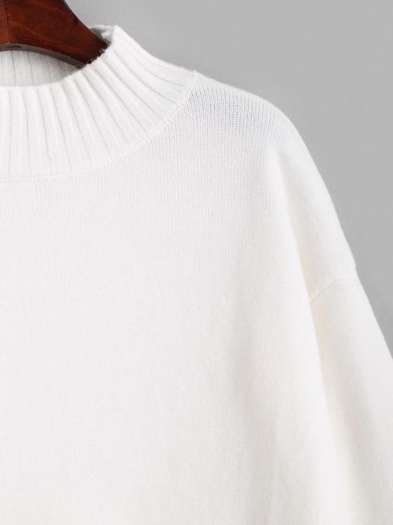 High Neck Floral Embroidered Drop Shoulder Sweater - INS | Online Fashion Free Shipping Clothing, Dresses, Tops, Shoes